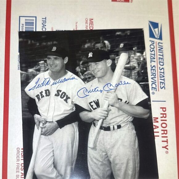 Mickey Mantle & Ted Williams Signed Baseball Photo Yankees Red Sox